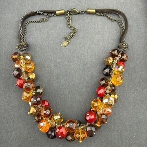Ali Khan New York Vintage Multicolor Crystal Cluster Statement Necklace Cord
